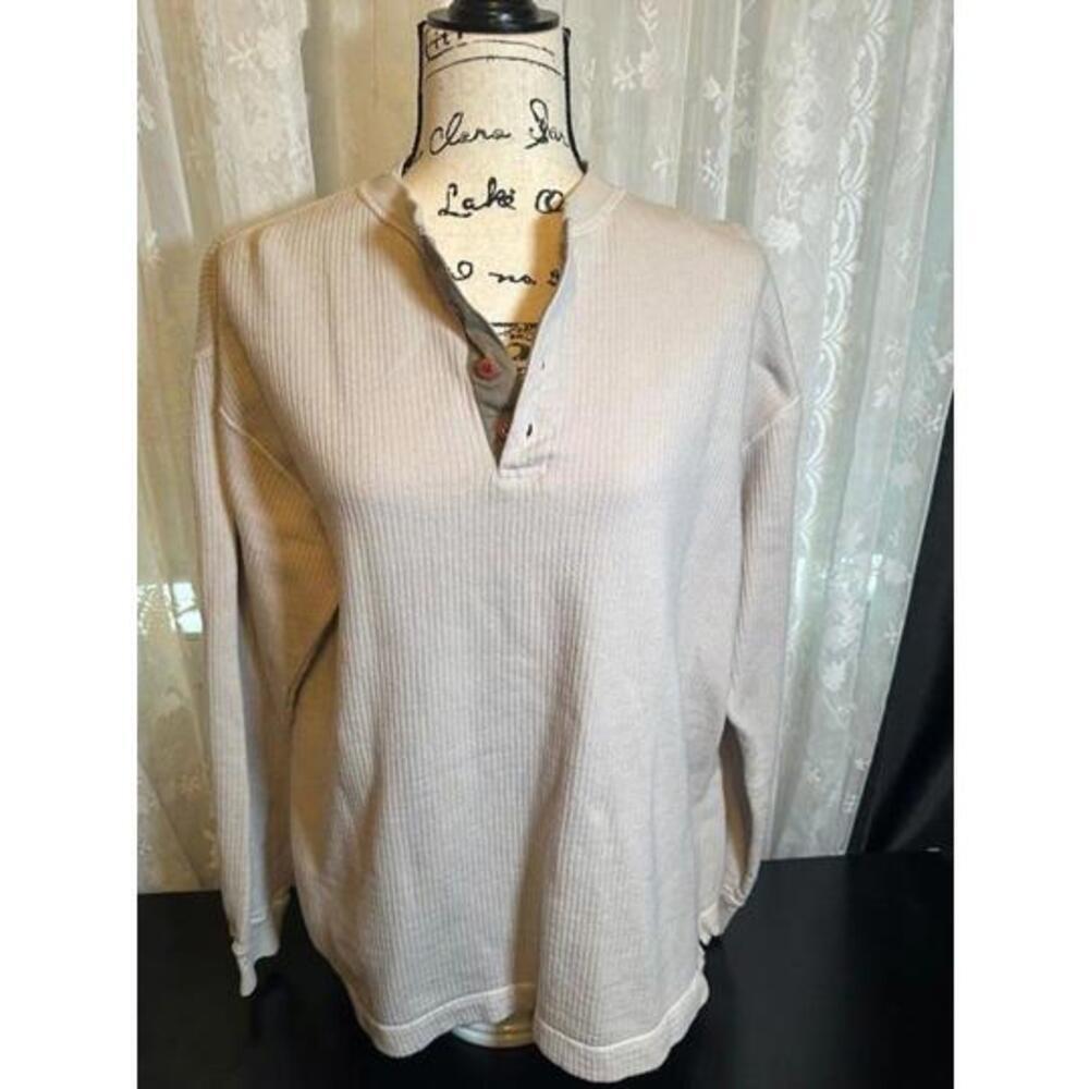 Thornton Bay Men's Henley Shirt Size Small – 100% Cotton Beige Long Sleeve